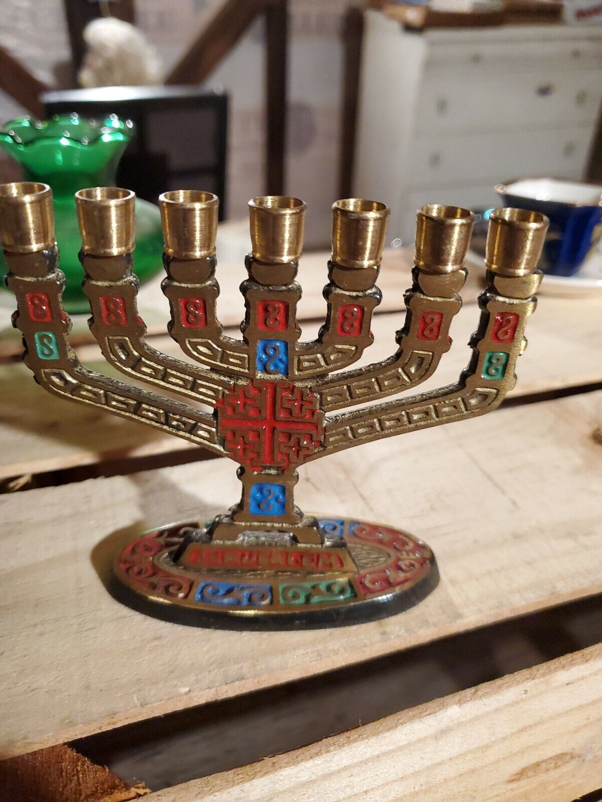 Mini Brass Menorah 7 Candles Marked Jerusalem