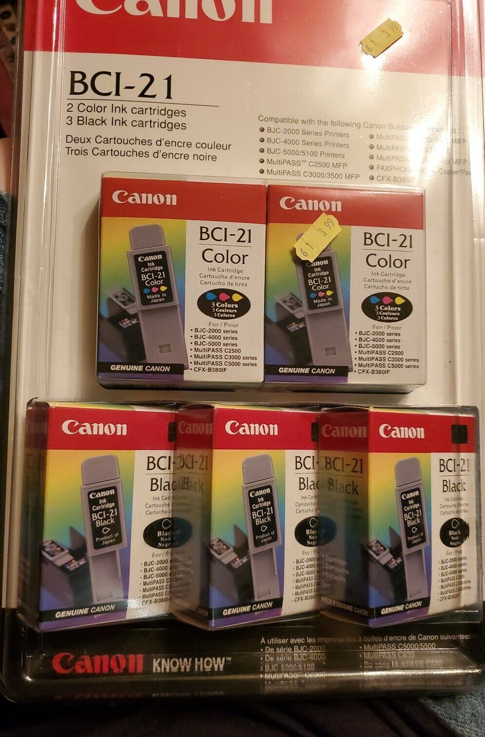 Canon BCI-21 2 Color And 3 Black Ink Cartriges Set