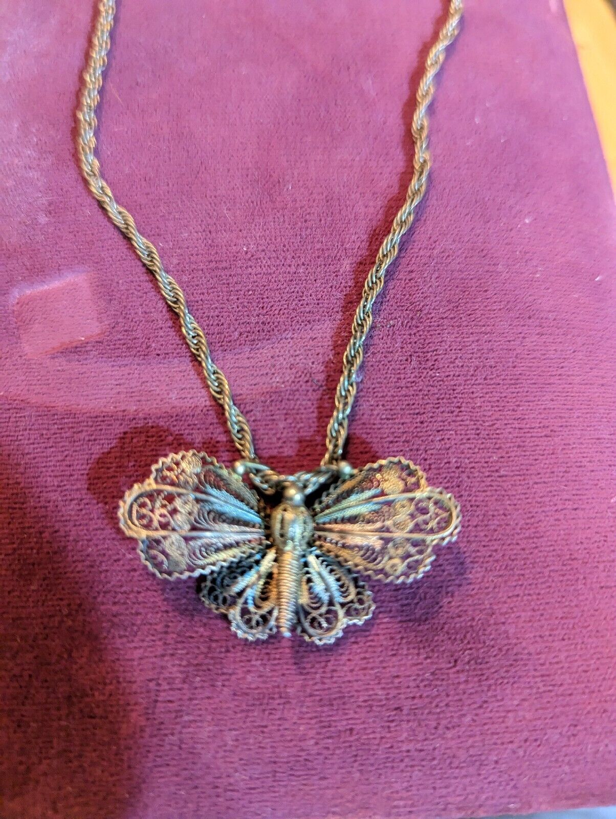 Intricate All Metalic Butterfly Rope 18" Pendant Necklace