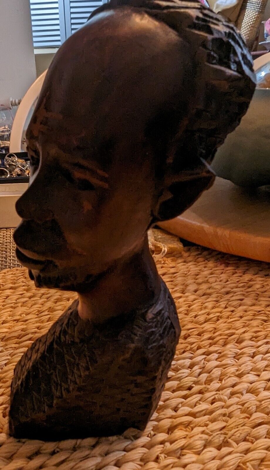 Vintage Hand Carved Male Head Sculpture 8” Tall Solid Wood