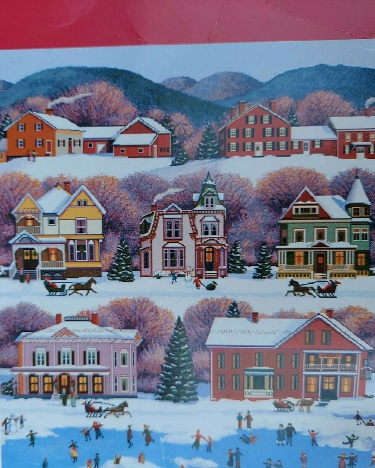 Vintage Trim A Home Holiday Throw Tapastry Wintery Village made in USA  Mohawk