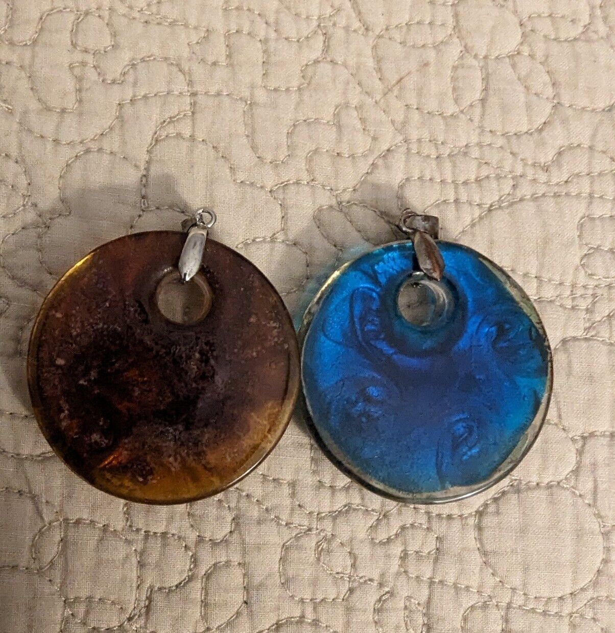 Two 18k GP Round Swirl Glass 2" Diameter Pendants