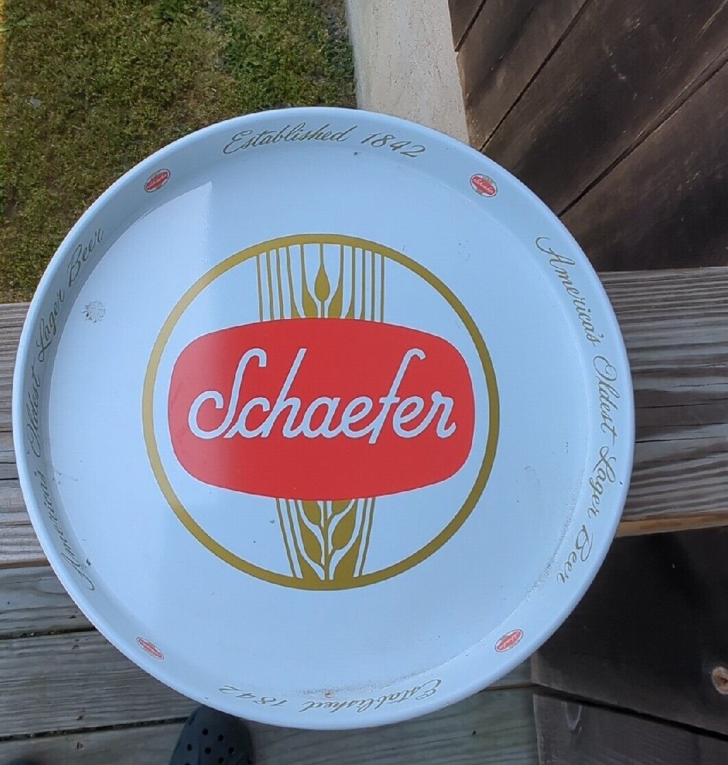 VINTAGE BAR 12" SCHAEFER AMERICA,  BEER METAL SERVING TRAY WHITE