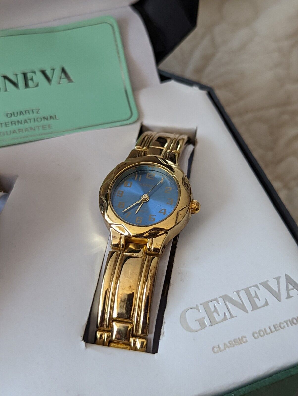 Geneva Classic Collection Blue Dial Gold Tone Watches Set