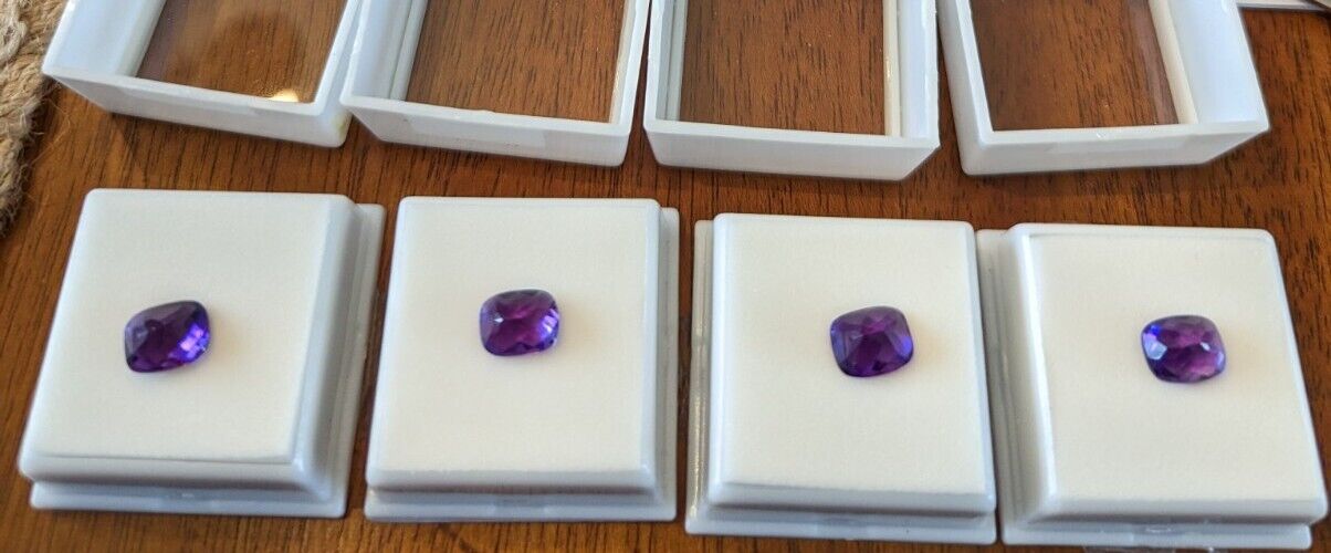 Four Matching Purple African Amethyst Gems Cushion Cut 10x8mm Each 10.85 Cts TW