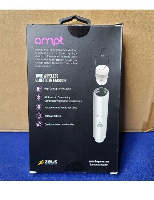 AMPT True Wireless Bluetooth Stereo Earbuds with Quick Charger - Built In Microp