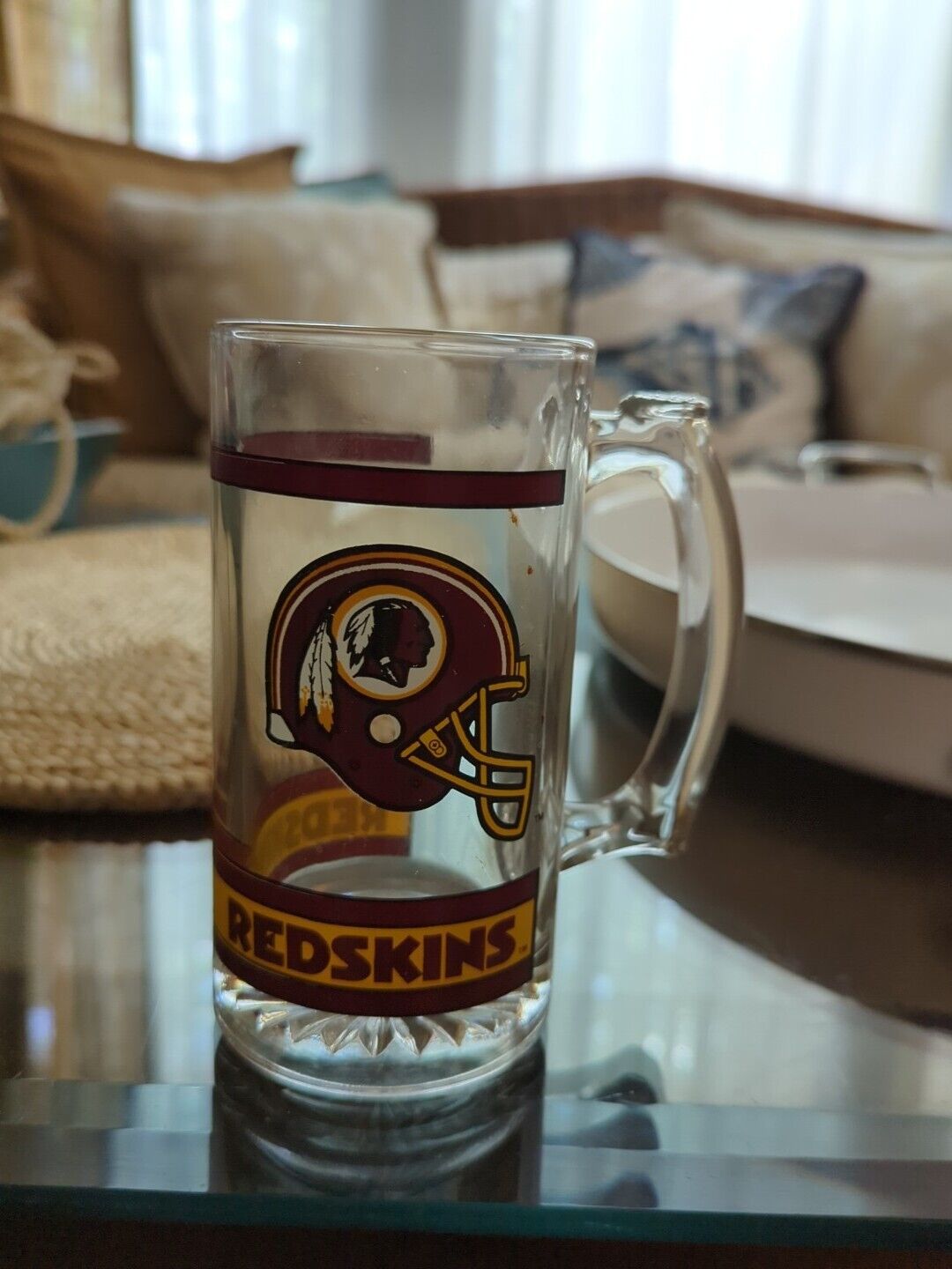 Vintage Washington Redskins Football Beer Mug  7" Tall Glass NFL