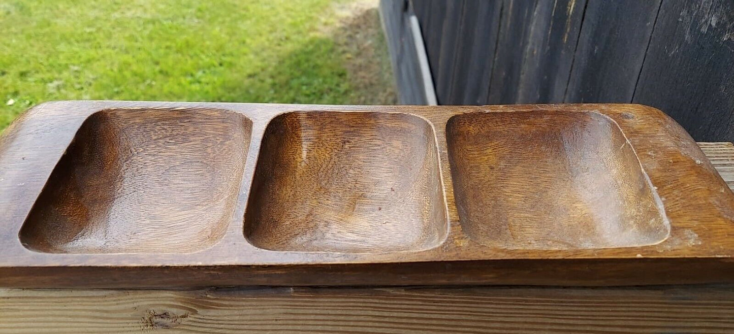 Authentic Kitchen, Three Compartments Wooden Serving Tray Made In Phillipines