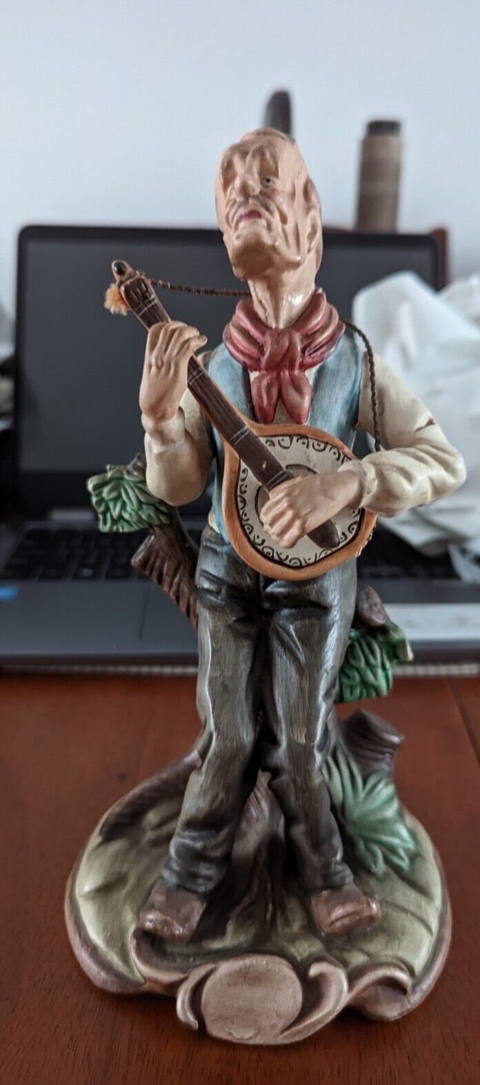 Vintage Man With Mandolin ceramic Figurine Made In Portugal 9" tall