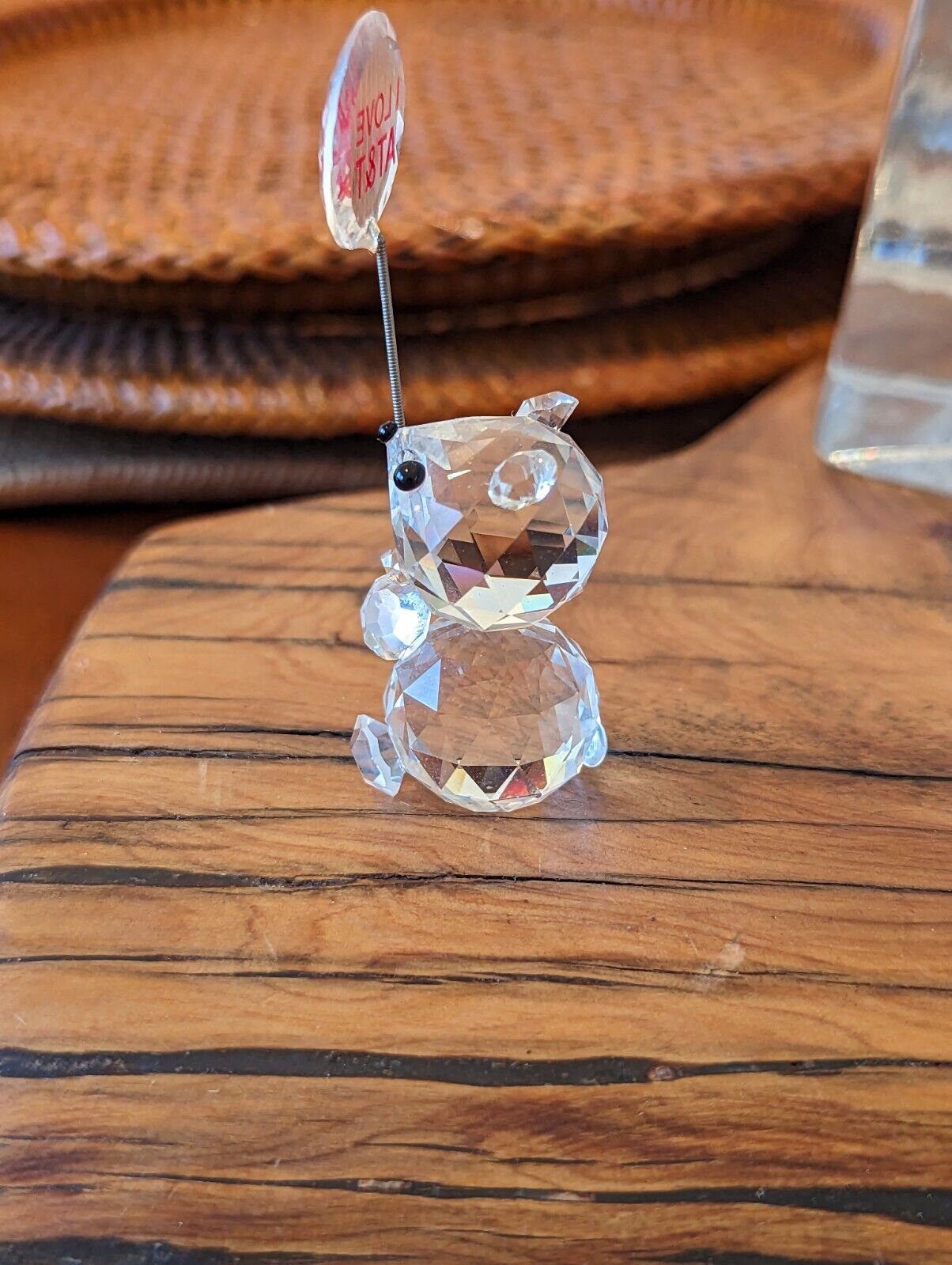 Signed Zoo Crystal Bear miniature Figurine Holding I Love AT&T Sign  1" x 2"