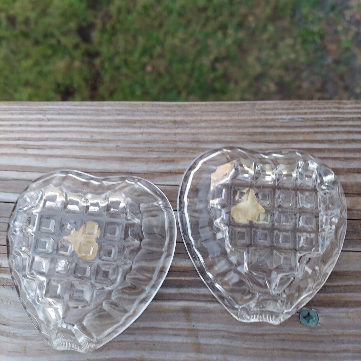 Cristais Maua Brazil Depression Glass Heart Shaped Ashtray Pair