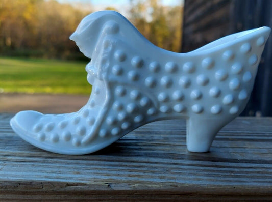 Vintage Fenton White Milk Hobnail Glass Shoe Slipper