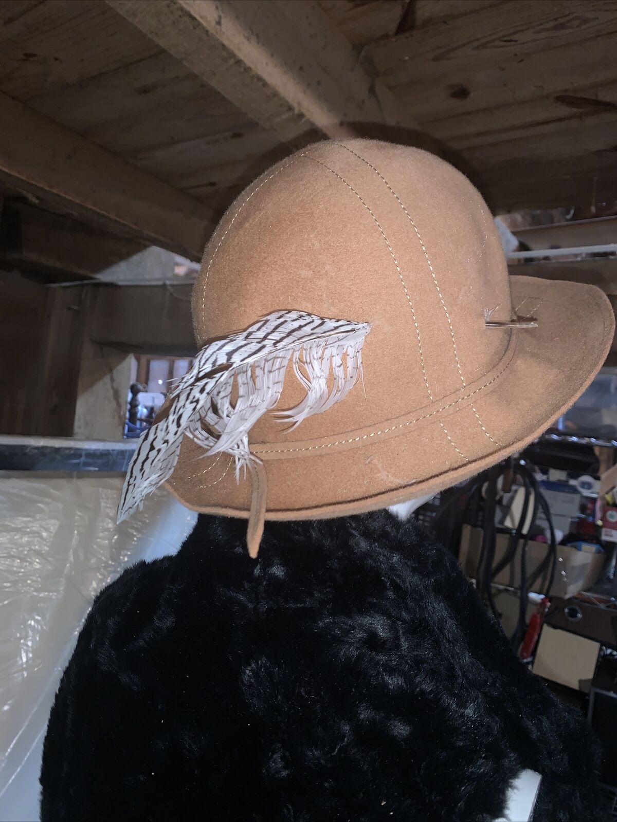 Vintage Adolfo II Brown Hat With Feather