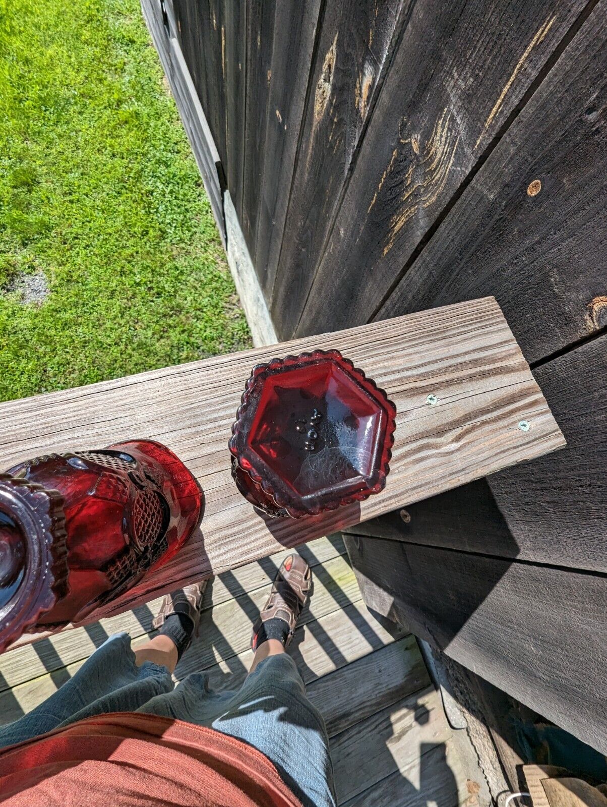 Three Avon Ruby Red Glass Ware Lot