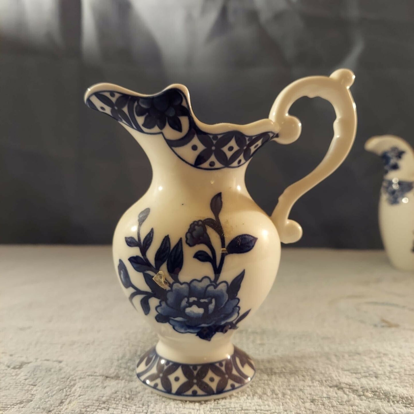 Set of Two London Pottery Blue White Victorian Floral Creamer Pitchers Tea