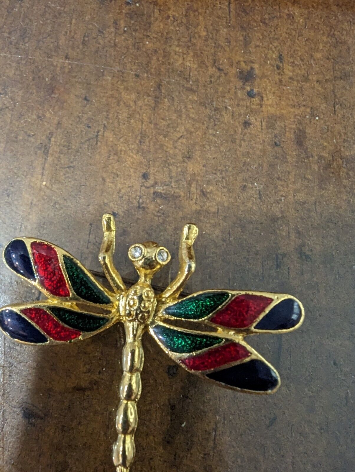 Gold Tone Enamel Dragonfly Brooch Pin Fashion Estate Jewelry - 1.5" x 1.75"