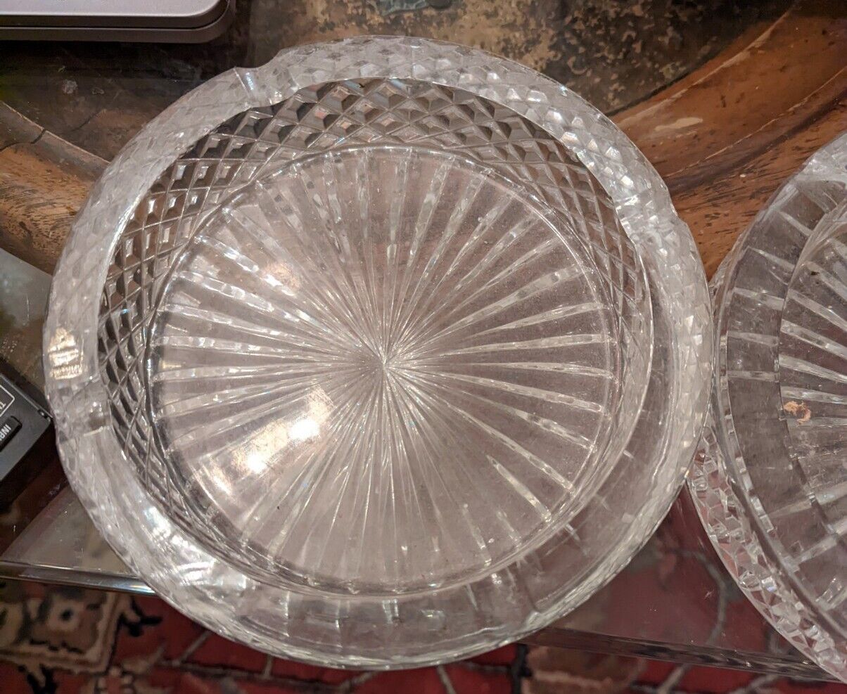 Two Heavy Led Crystal Vintage Glass Ashtrays