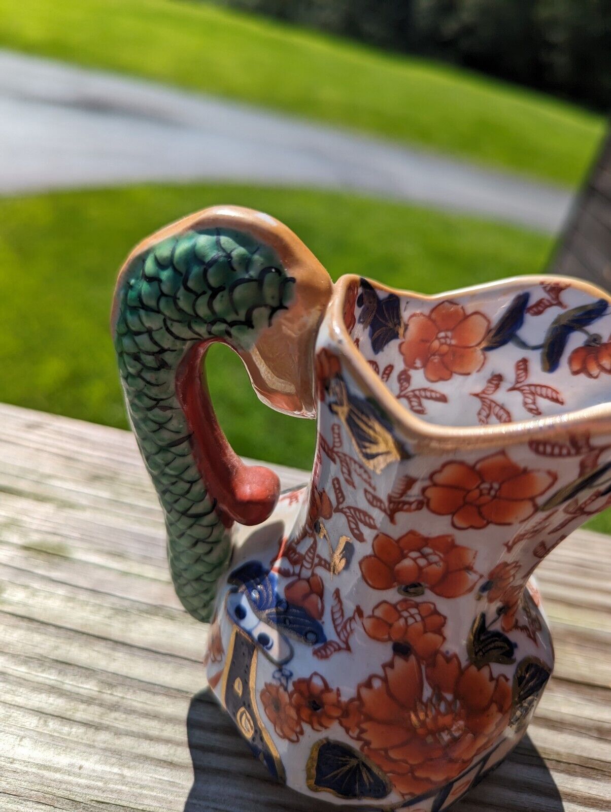 Two(!) Mason’s Ironstone Imari Pitchers With Hydra Handles Multicolor Lively 6"