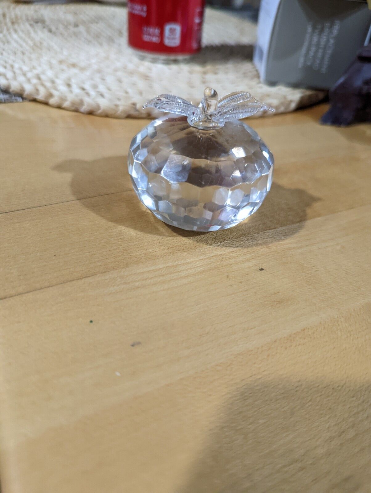 Faceted Crystal Glass Apple Paperweight