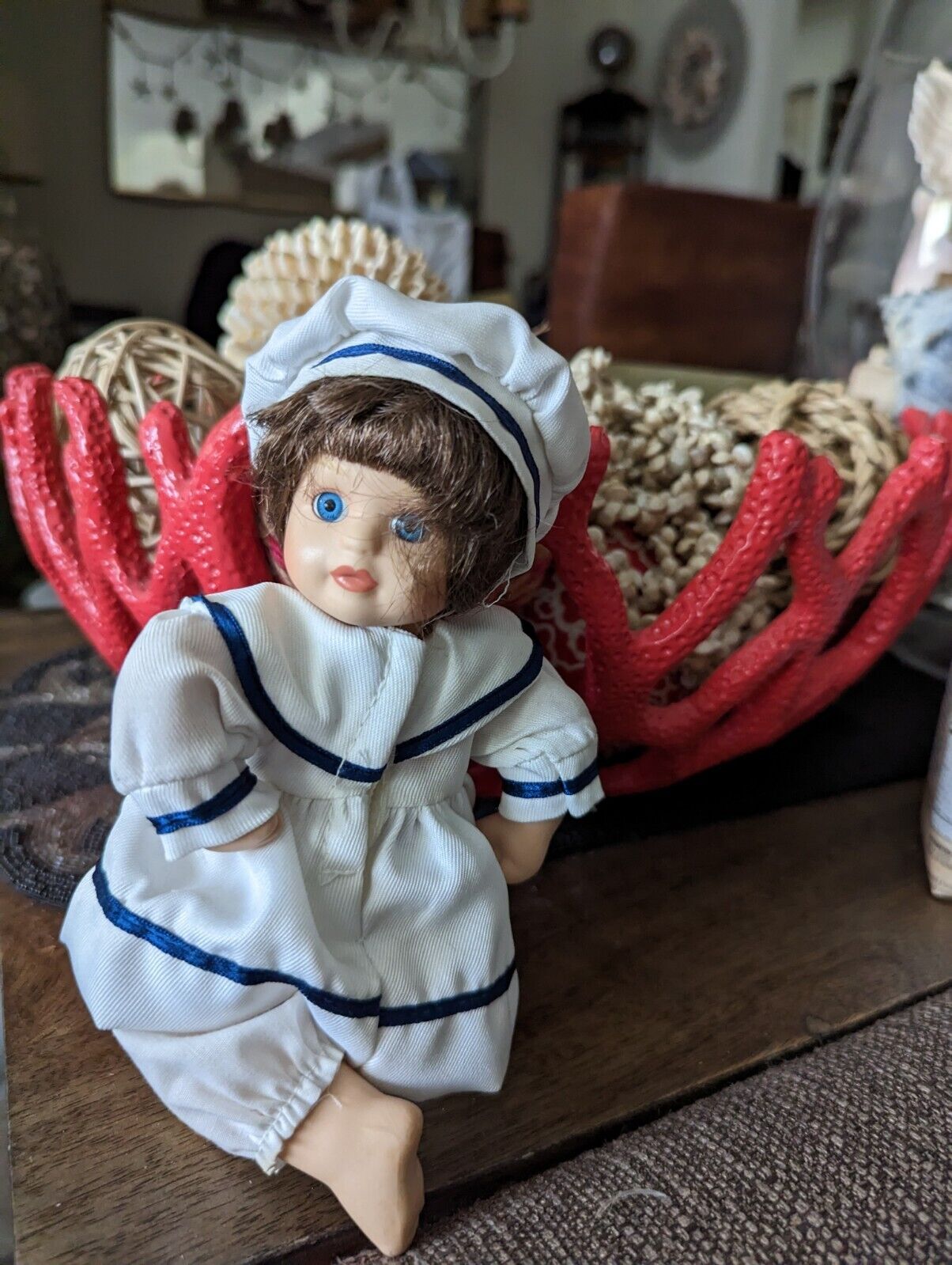 Vintage Porcelain Doll  Baby girl in Sailor Suit