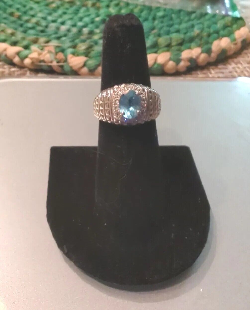 sterling silver blue topaz and diamonds ring size 6.5 women