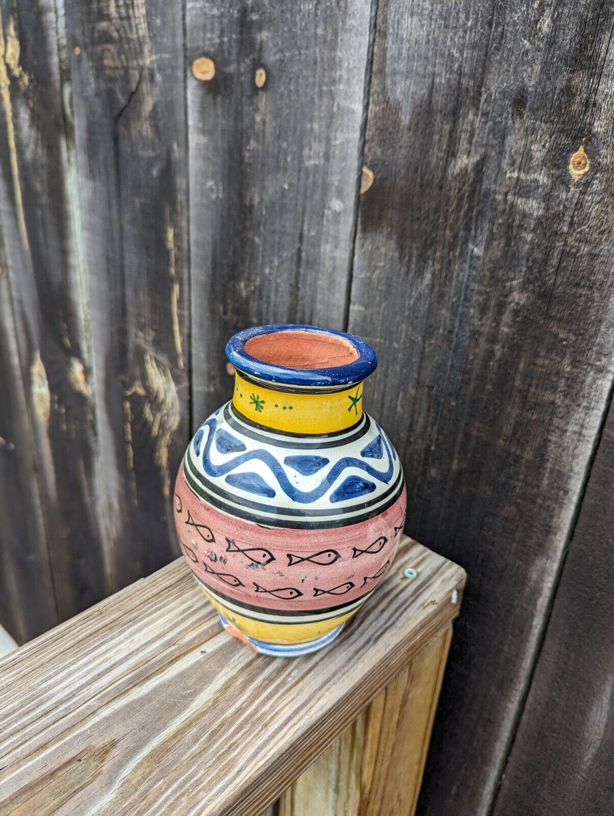 Moroccan Clay Pottery Hand Painted Vase