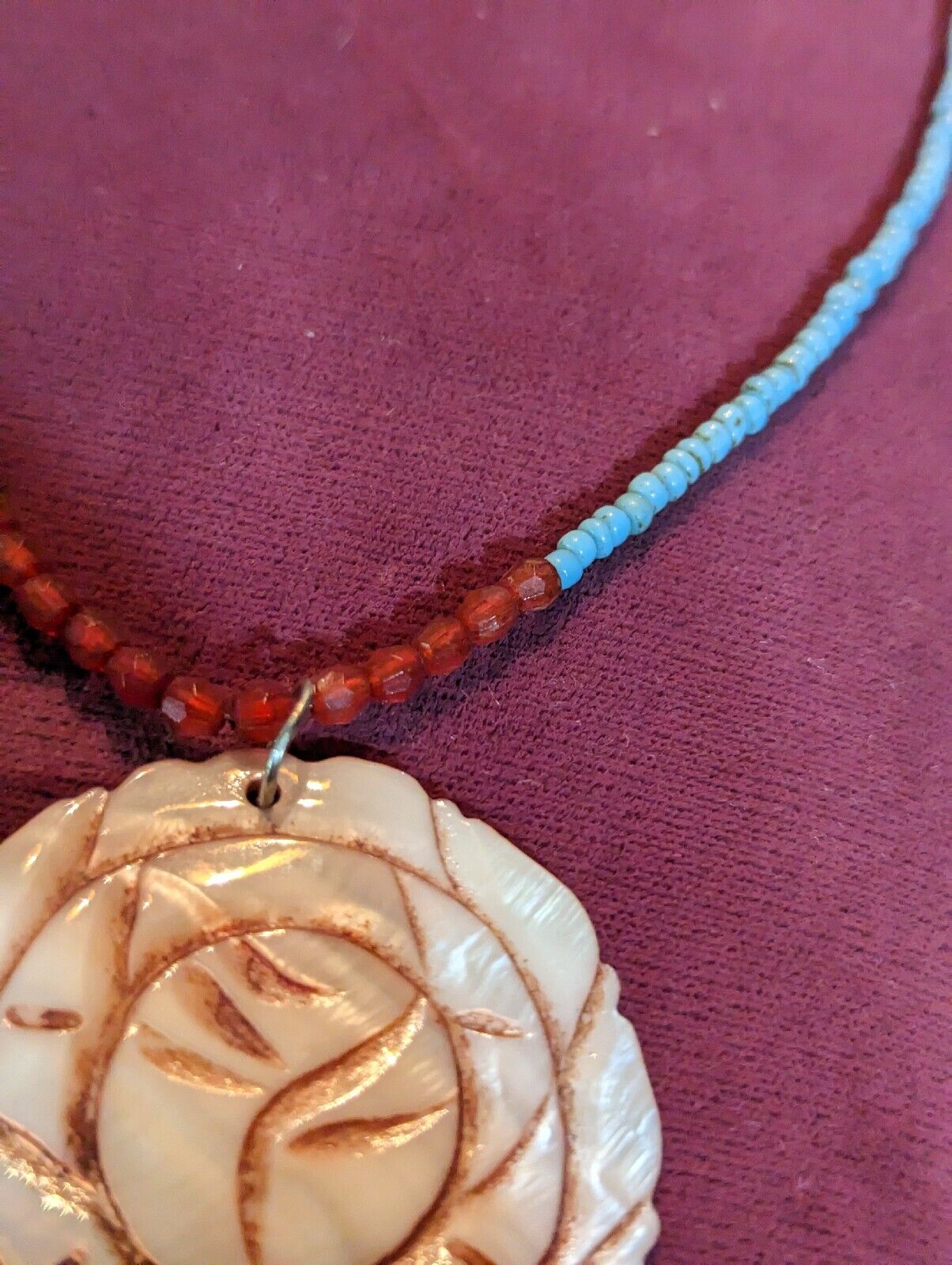 Beaded Etched Shell Necklace