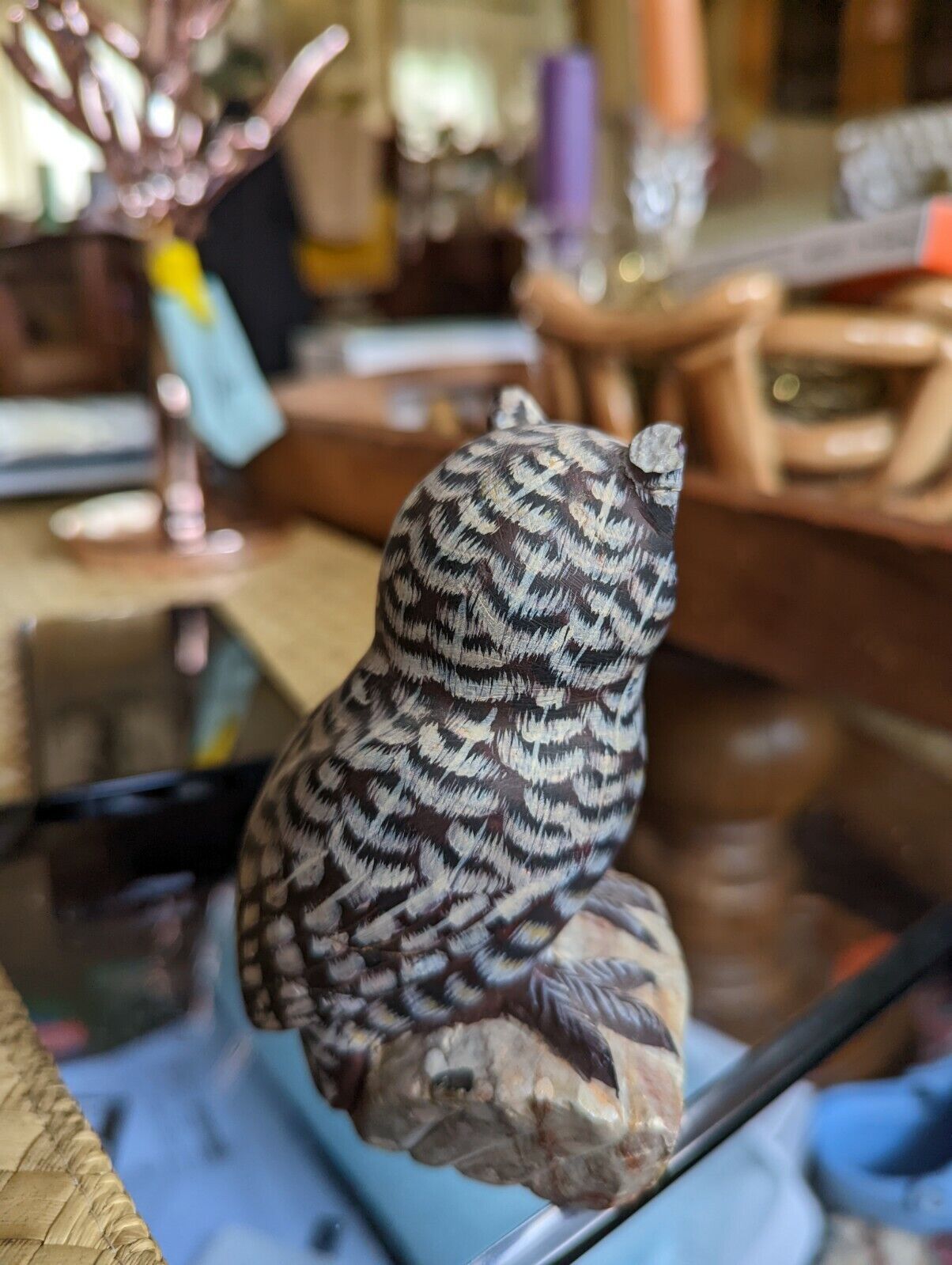 Vintage Asian Beautiful Stone Owl On Perch