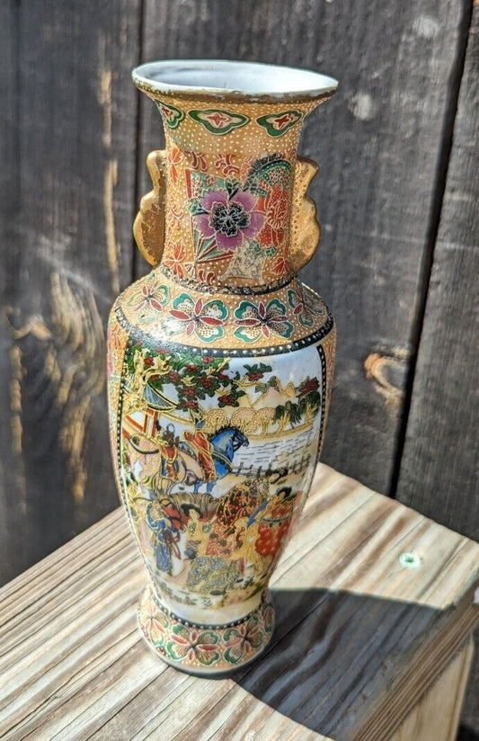 Amazing Vintage Japanese Satsuma Style Intricately Decorated 9" Vase