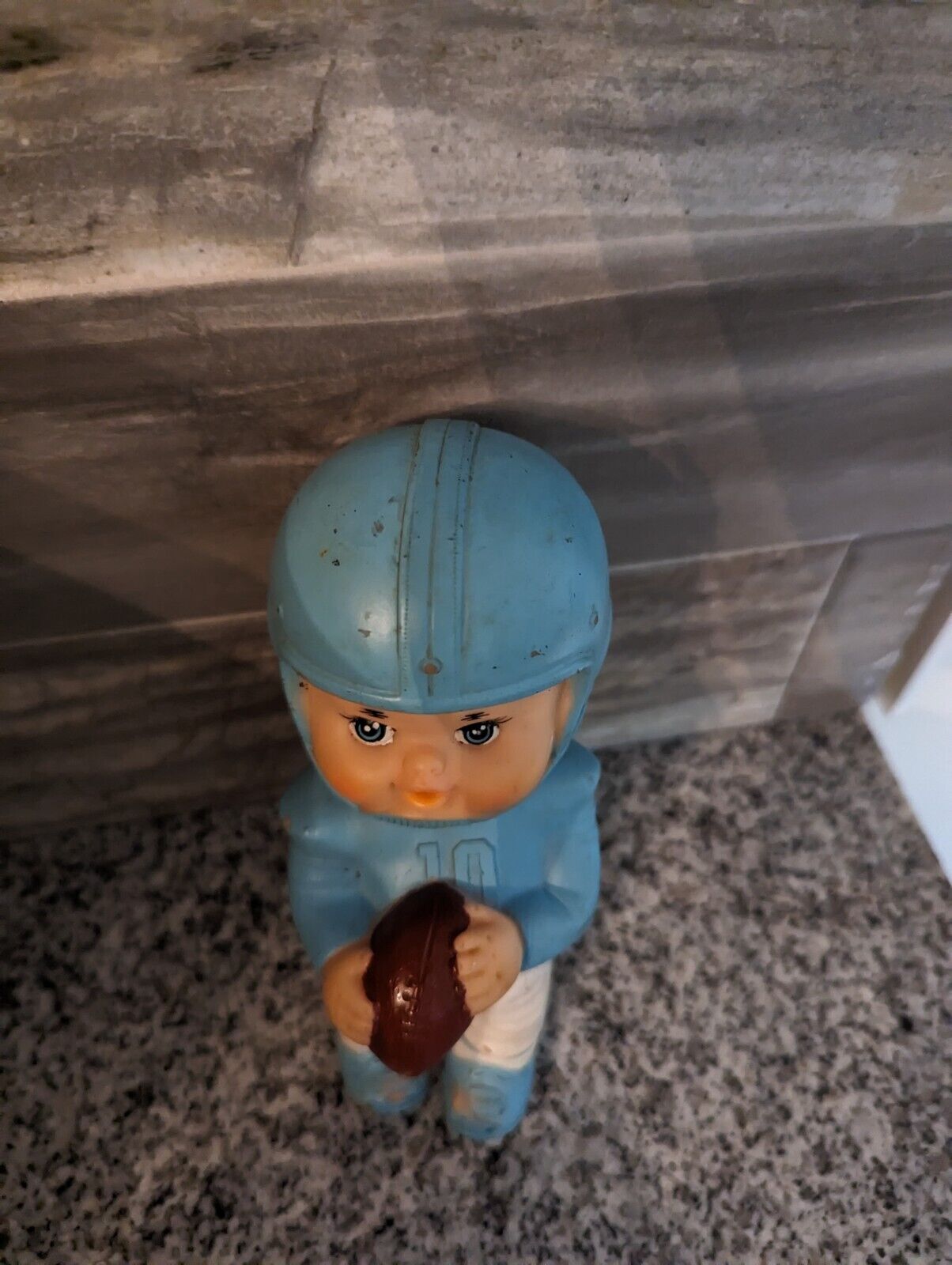 6.5" Iwai Light Blue Football Player Baby Rubber Squeaky Doll 1971 Korea Signed
