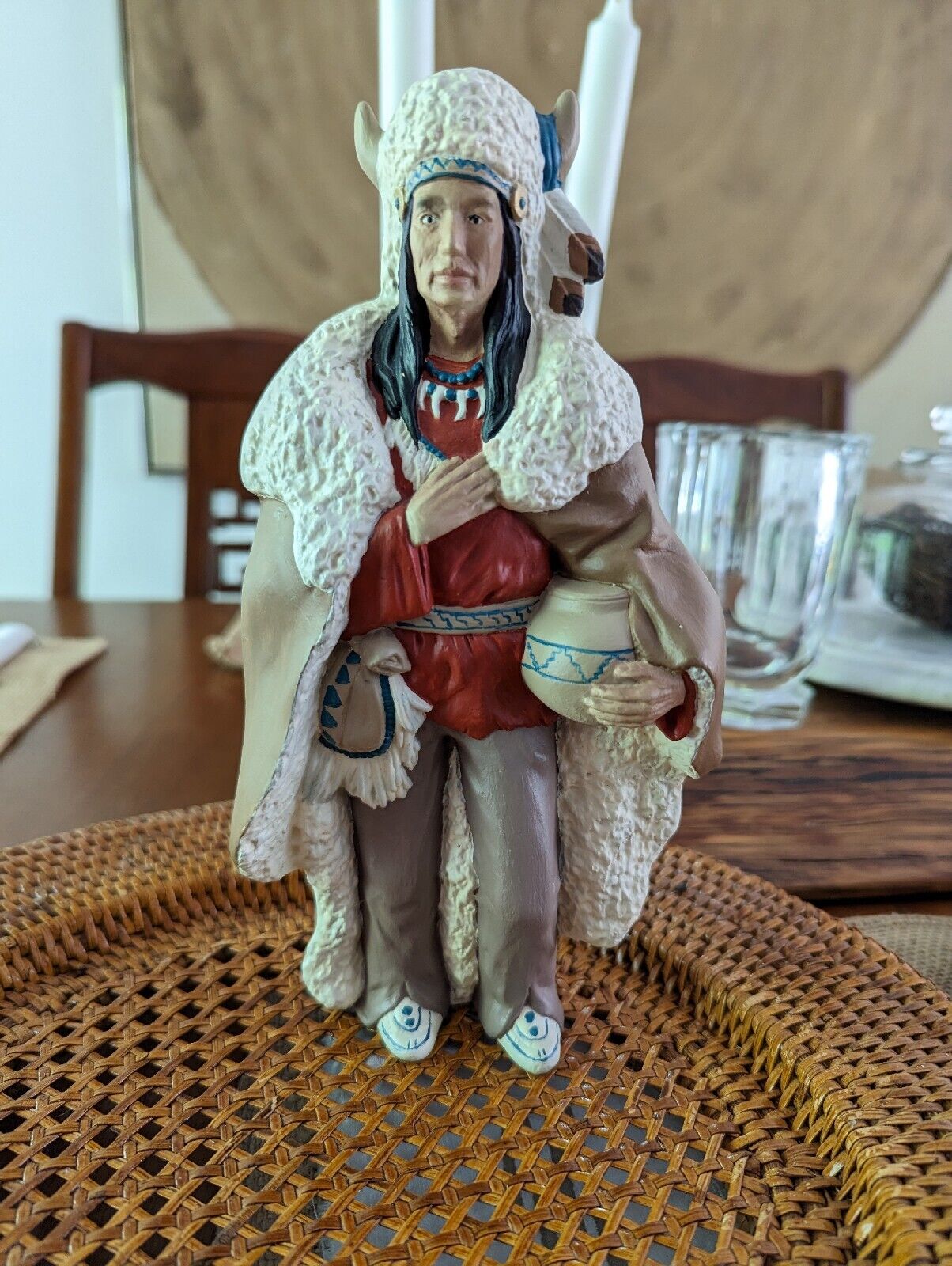 North America Native American Ceramic Figure Clad In Winter Attire