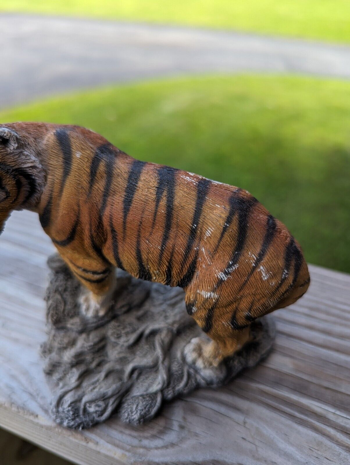 Vintage Resin Orange Siberian Pouncing Tiger Figurine on Rock Made In USA