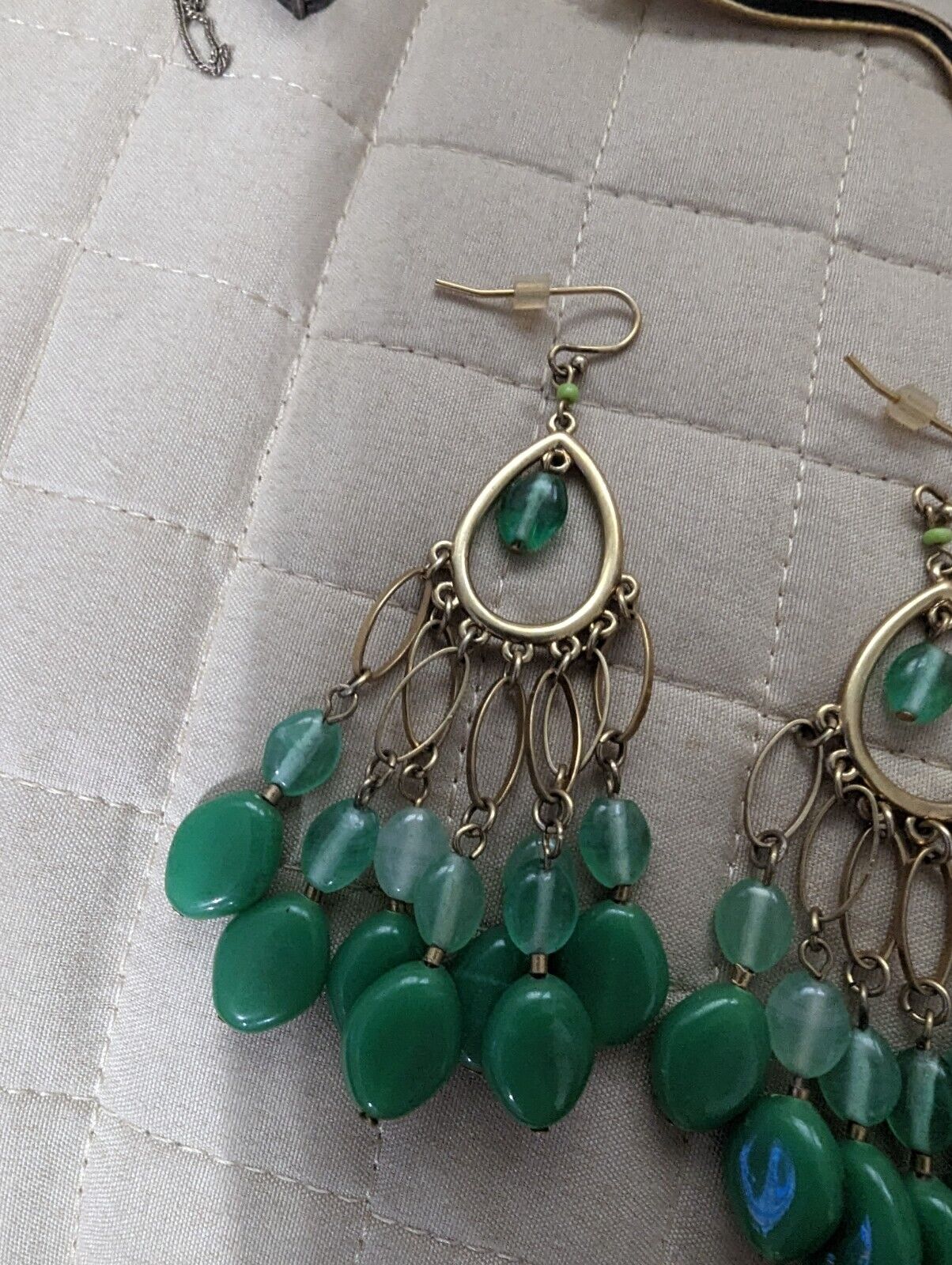 Teel Green On Silver Tone Loop Dangling Earrings