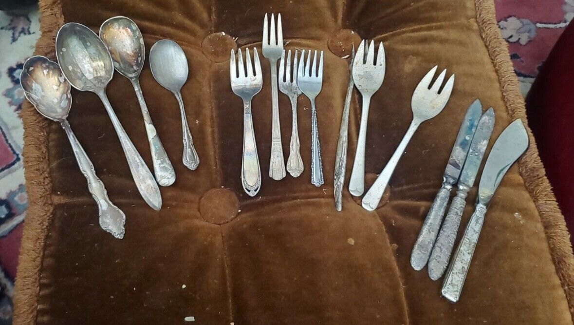 Vintage Silver Plated Flatware Various Manufacturers Lot 14 Pcs