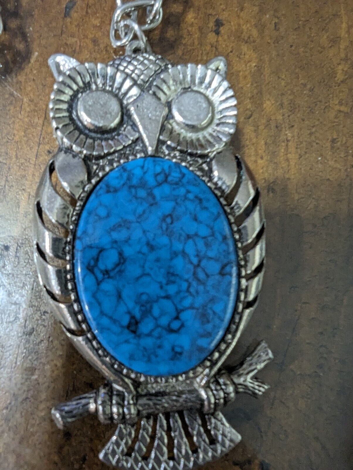 Vintage Large Statement 3.25" Wise Owl Faux Turquoise Chunky Pendant 23"Necklace