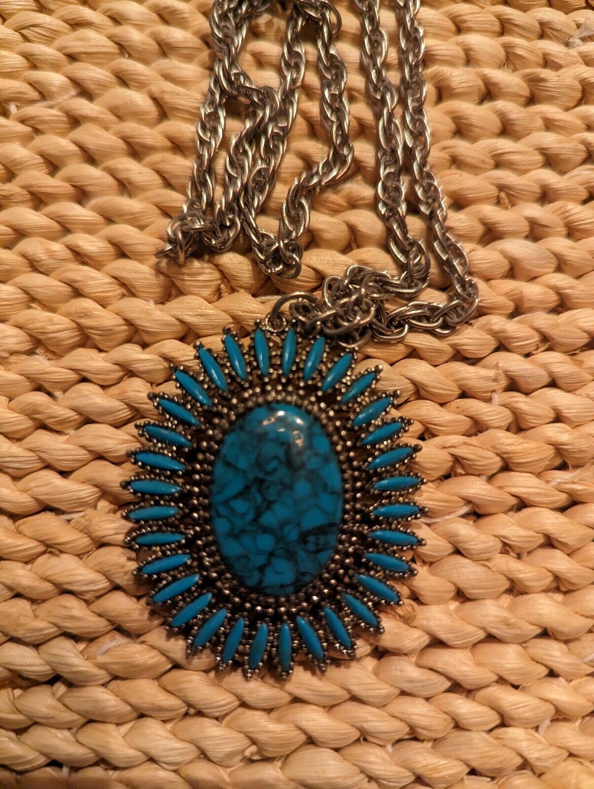 Vintage Southwestern Turquoise Pendant With 24" Chain