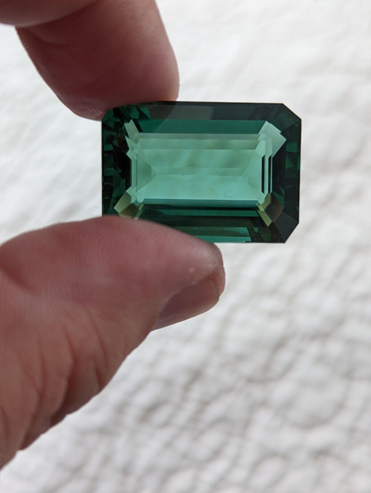 Large Moldavite Polished Faceted Emerald cut Stone 39.10 Ct  Green Beauty.