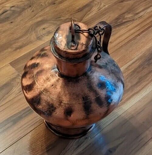 Vintage Large 10" Diameter 13" Tall Copper Brass Jug