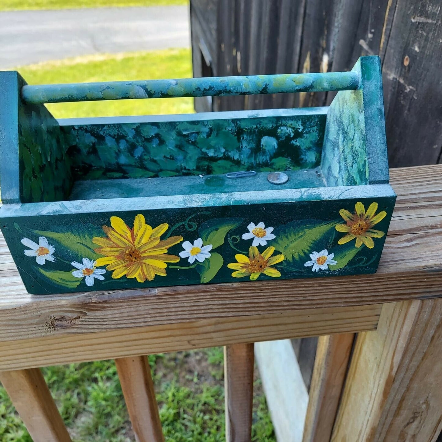 Signed Schluer 2005 Hand Painted Wood Planter