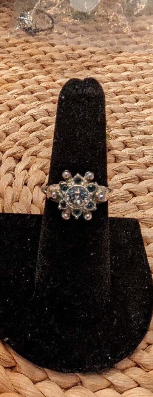 Vintage Avon White and Light Blue Rhinestone Ring, Size 5 With Guard, 7 If Out