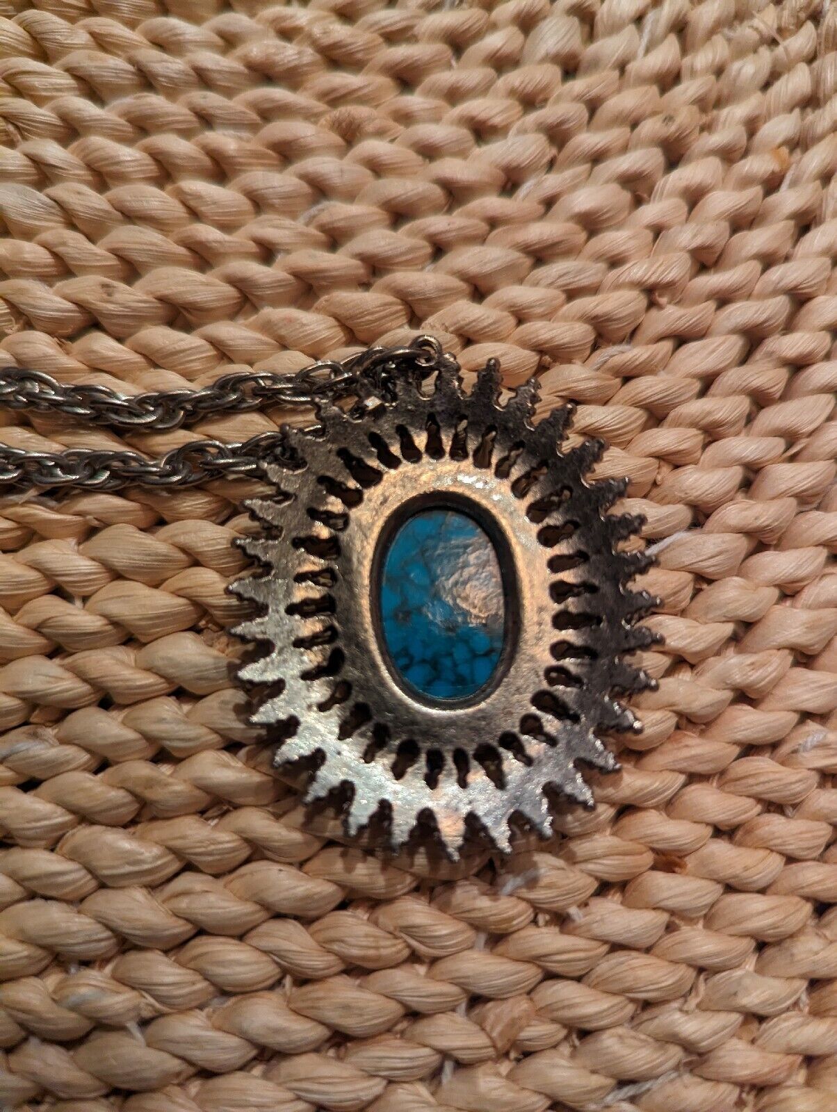 Vintage Southwestern Turquoise Pendant With 24" Chain