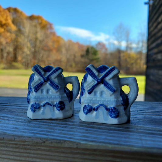 Vintage Blue and White Windmill Salt and Pepper Shakers Occupied Japan