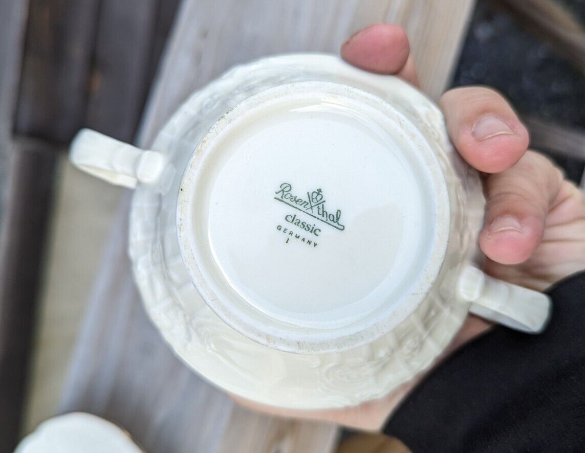 Rosenthal Classic White Germany Embossed Sugar Bowl with Lid Gold Trim