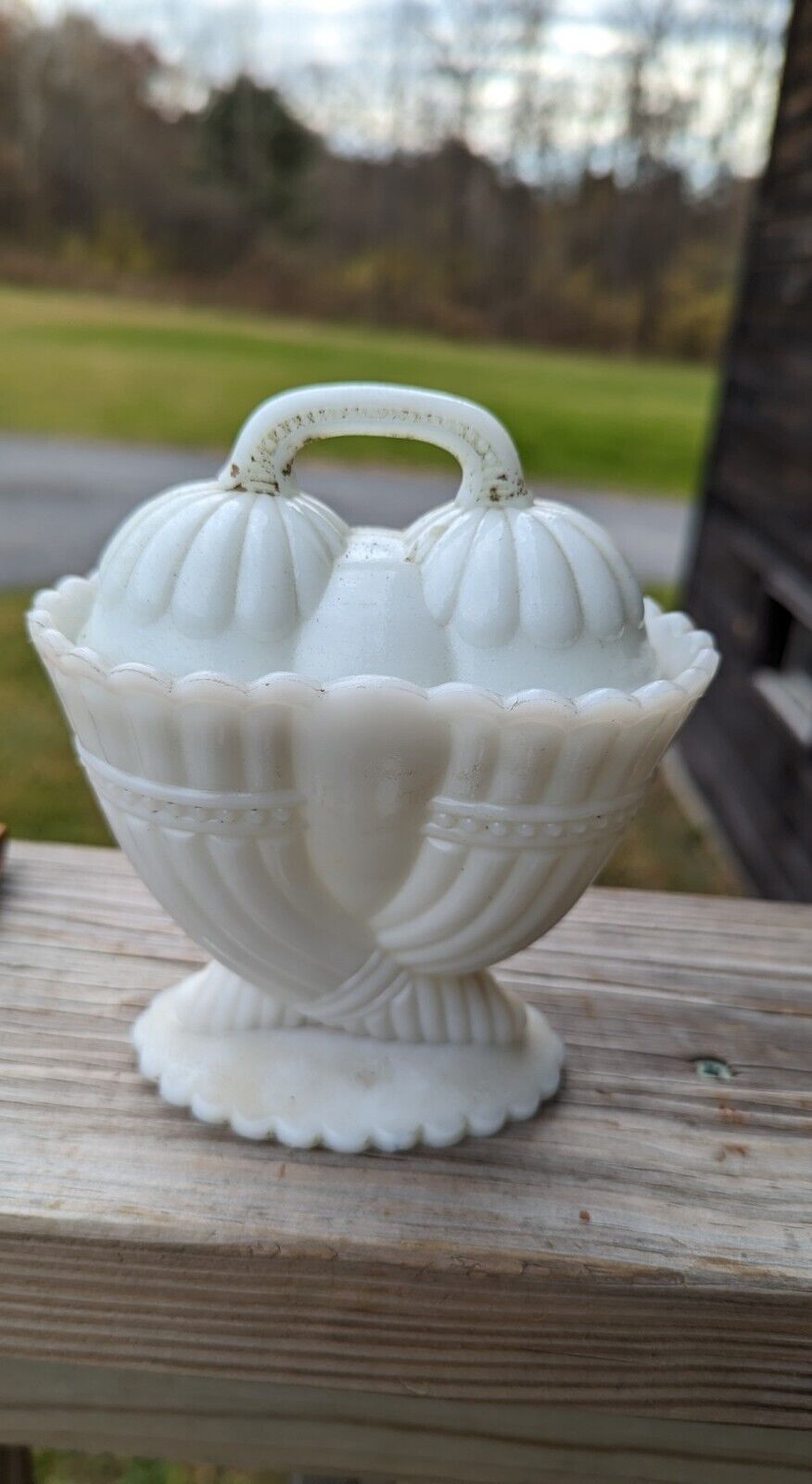 EAPG Milk Glass cornucopia covered sugar bowl Westmoreland