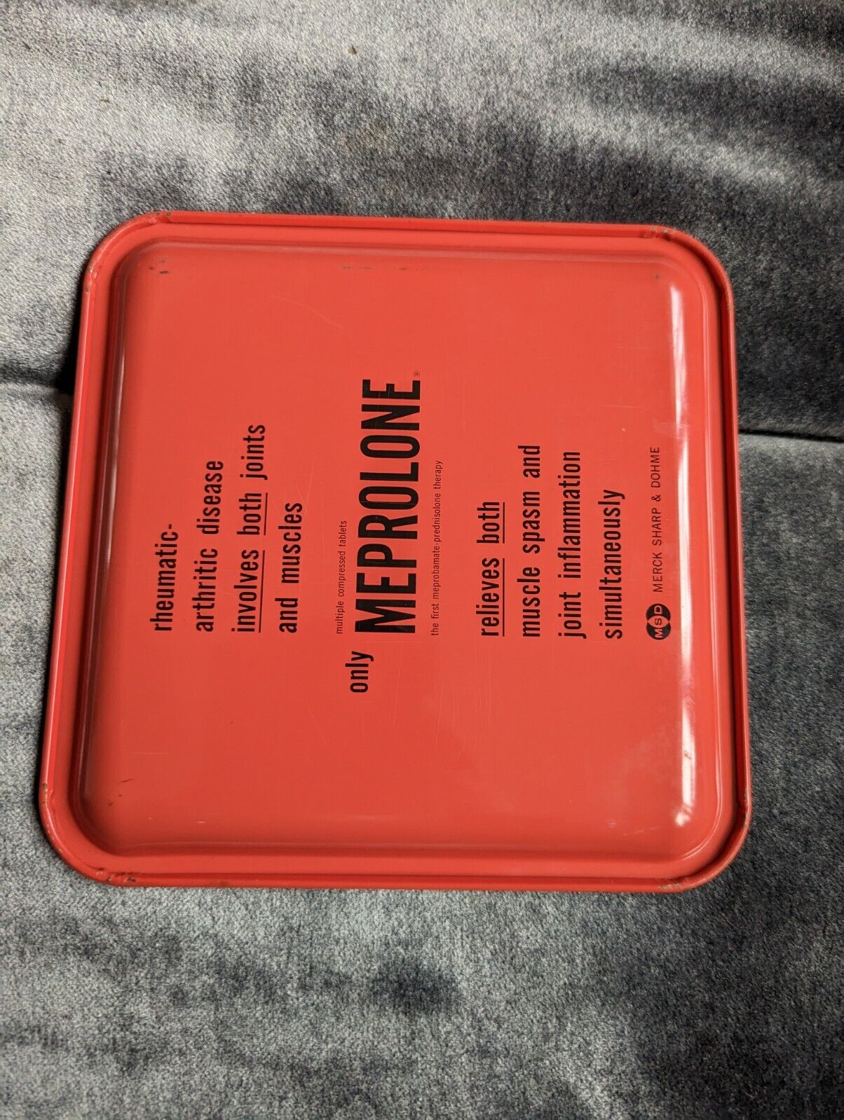 Vintage Merck Sharp Dohme Advertising tray Meprolone pink 8" x 8"