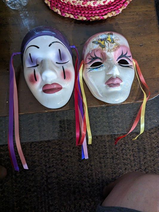 Two Hand Crafted Porcelain Face Masks