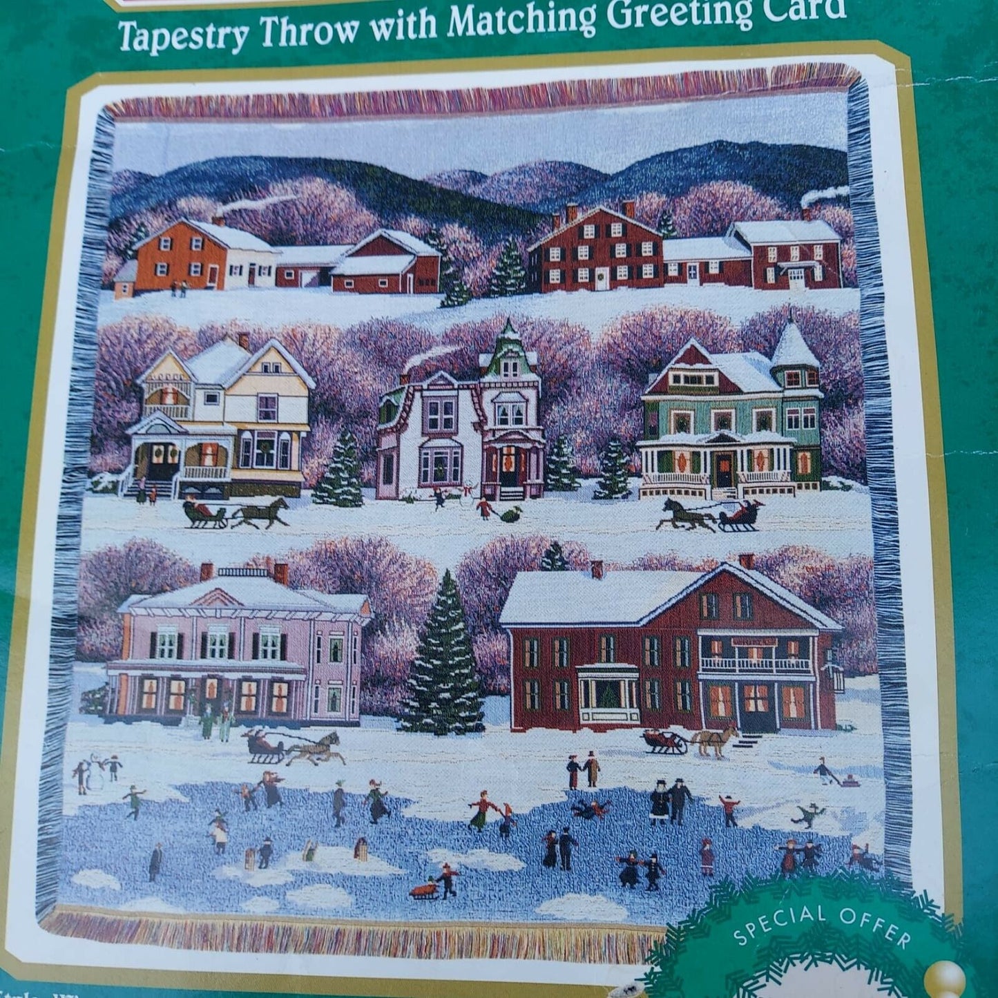 Vintage Trim A Home Holiday Throw Tapastry Wintery Village made in USA  Mohawk