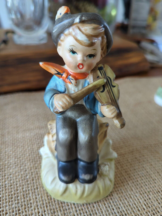 Vintage 50's Arnart Sitting Boy Playing Violin Made In Japan Hand Painted