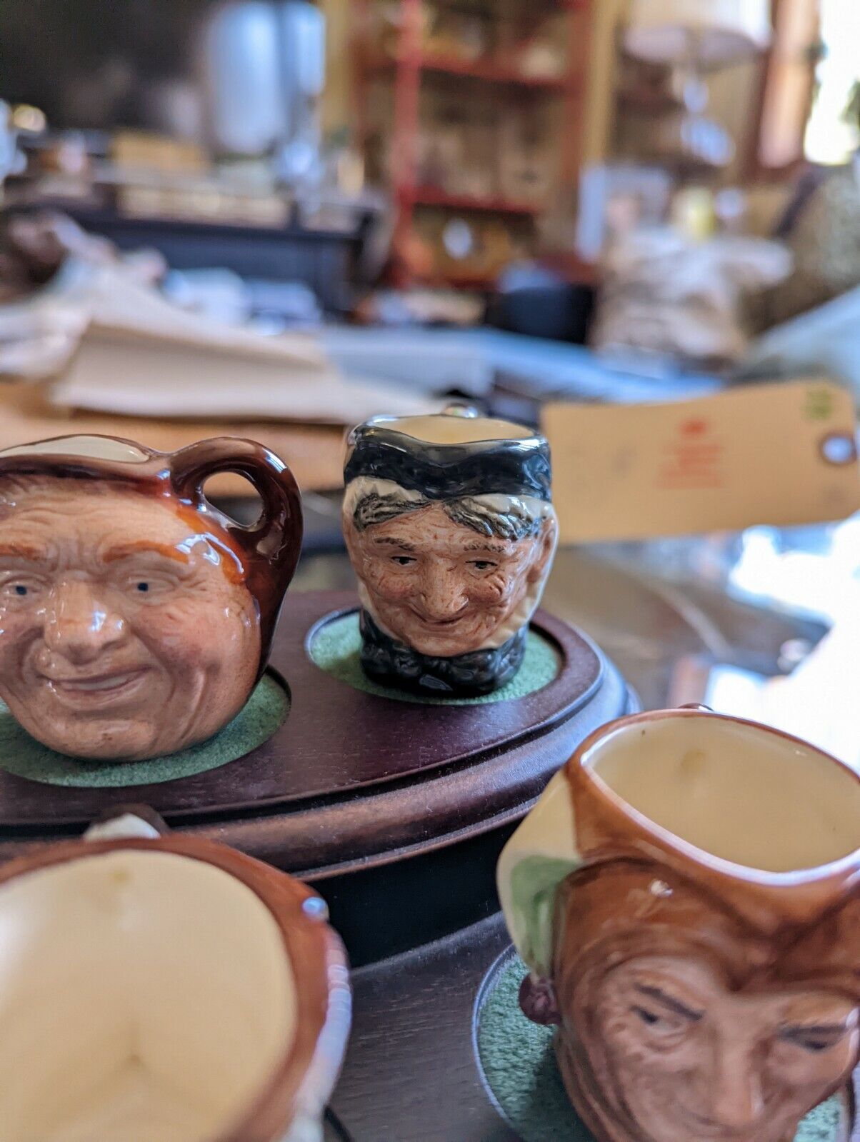 Six Miniatures Royal Doulton Mugs With Fine Wood Stand