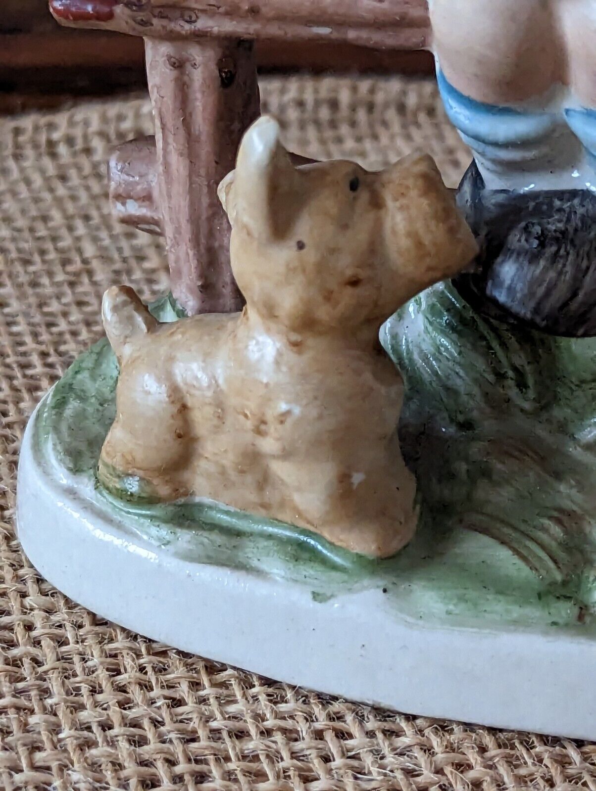 Knobler Co Ceramic Girl Sitting On A Fence With Dog Figurine